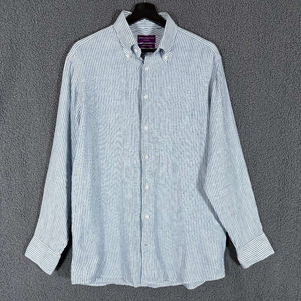 Spier & Mackay 100% Linen Striped Long Sleeve Button Down Shirt Men's Size 16.5